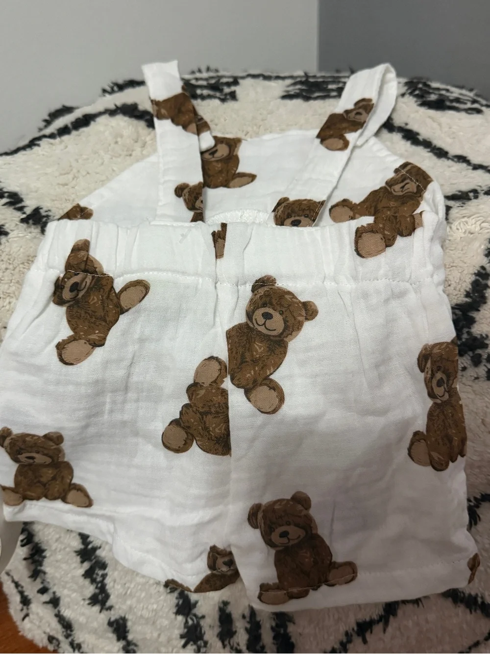 SHEIN Teddy Bear Muslin Shortie Romper Newborn 0-1 Month